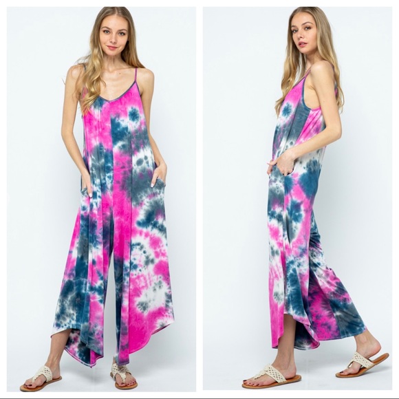 CHIC TIE DYE PRINT CAMI JUMPSUIT WITH SIDE POCKETS - Picture 8 of 10